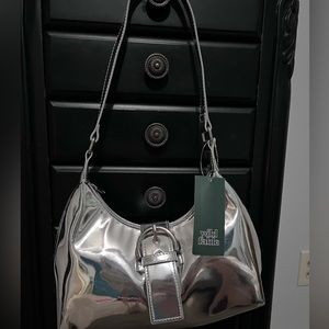 Metallic silver handbag